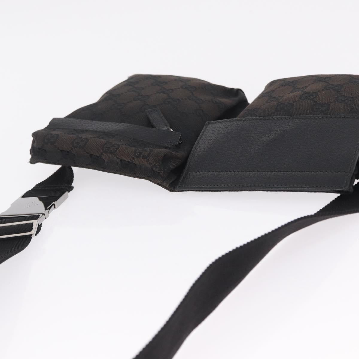 GUCCI GG Canvas Waist Bag Black Silver 28566 Auth RV029