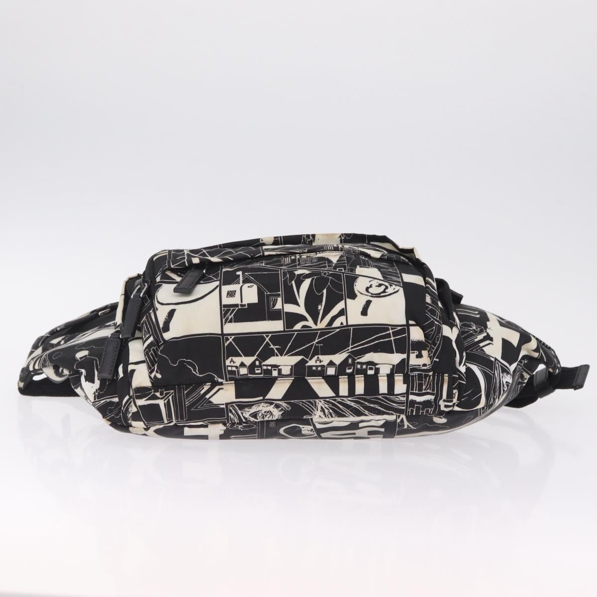 PRADA Comic Illustration Body Bag Nylon Black White Auth RV037A
