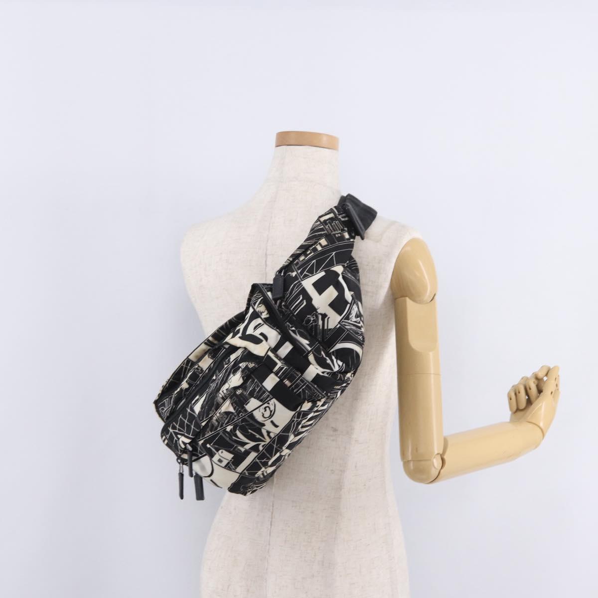 PRADA Comic Illustration Body Bag Nylon Black White Auth RV037A