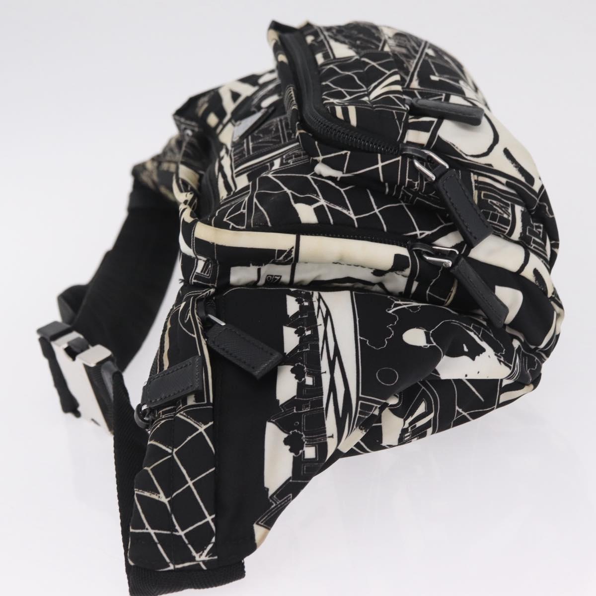 PRADA Comic Illustration Body Bag Nylon Black White Auth RV037A