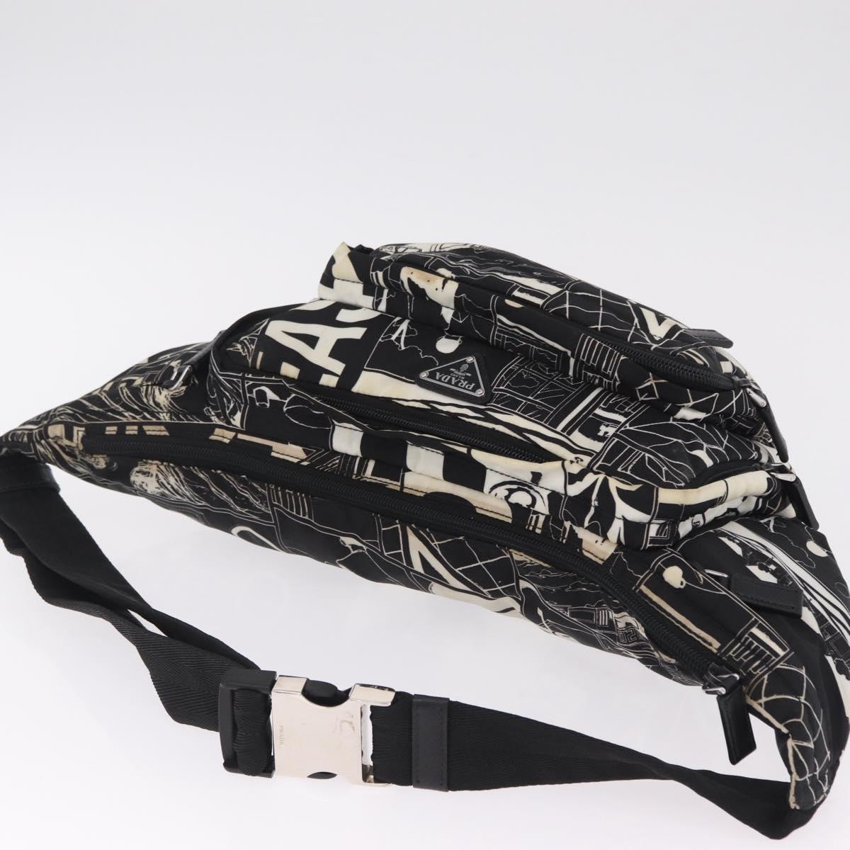 PRADA Comic Illustration Body Bag Nylon Black White Auth RV037A