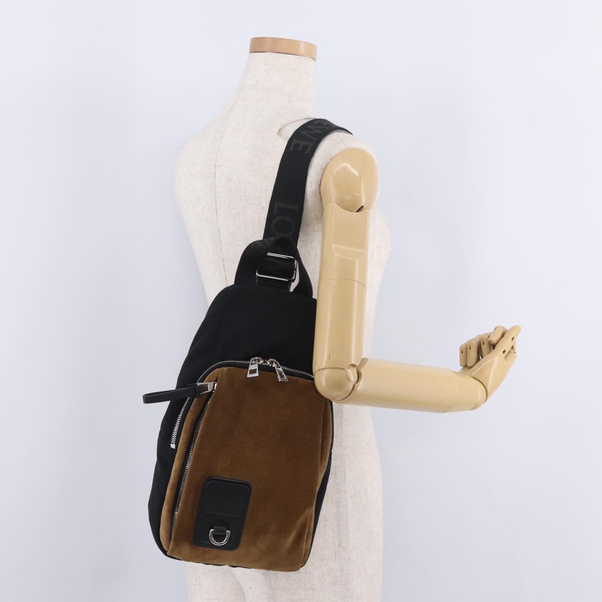 LOEWE Body Bag Suede BFLXFXSX01-1628 Brown Silver Auth RV038V