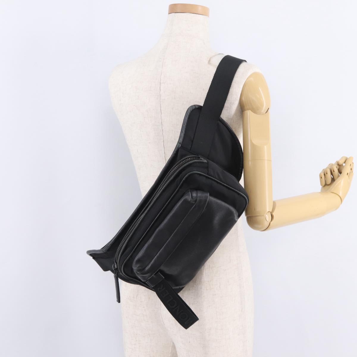 Moncler Waist Bag Nylon Leather Black Auth RV039