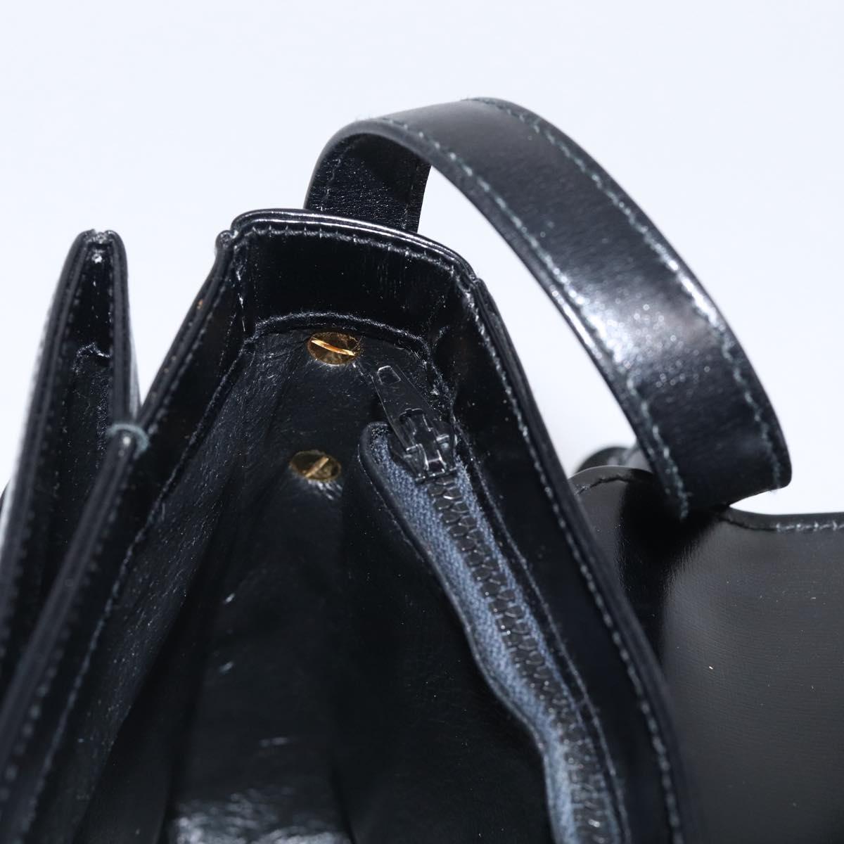 GUCCI Old Gucci Interlocking Shoulder Bag Leather Black Gold Auth RV041V