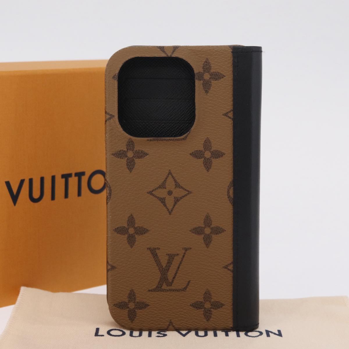 LOUIS VUITTON Reverse IPhone 15 Pro Folio Cell Phone Case M82892 LV Auth RV053