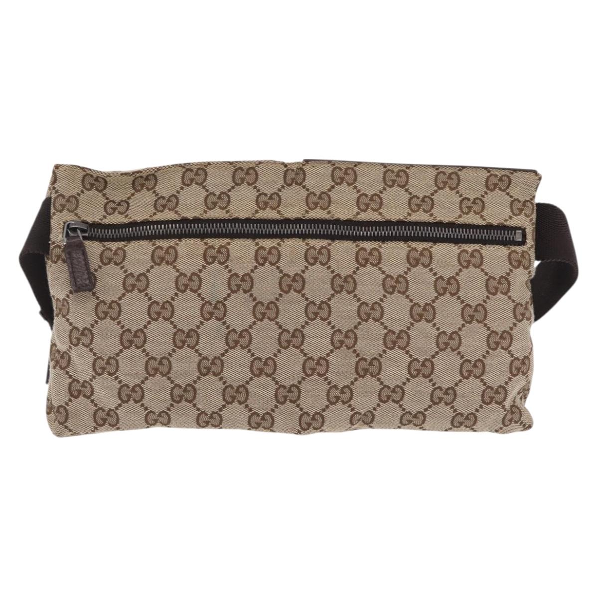 GUCCI GG Canvas Waist Bag Beige Silver 28566 Auth RV064A