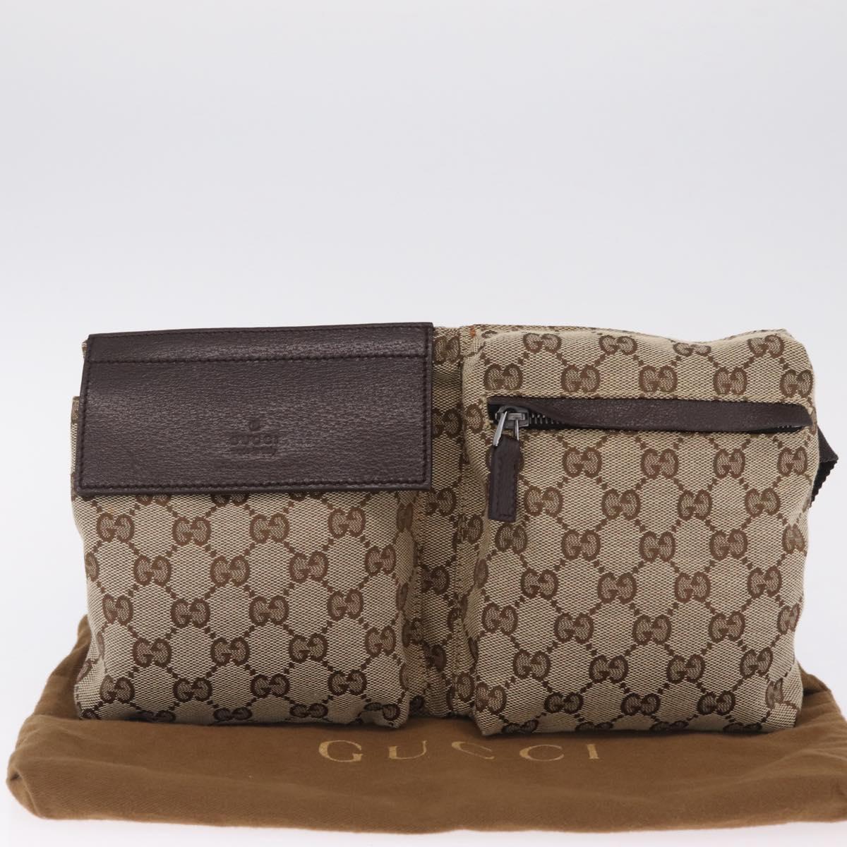 GUCCI GG Canvas Waist Bag Beige Silver 28566 Auth RV064A