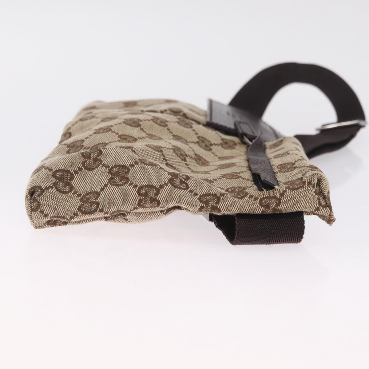 GUCCI GG Canvas Waist Bag Beige Silver 28566 Auth RV064A