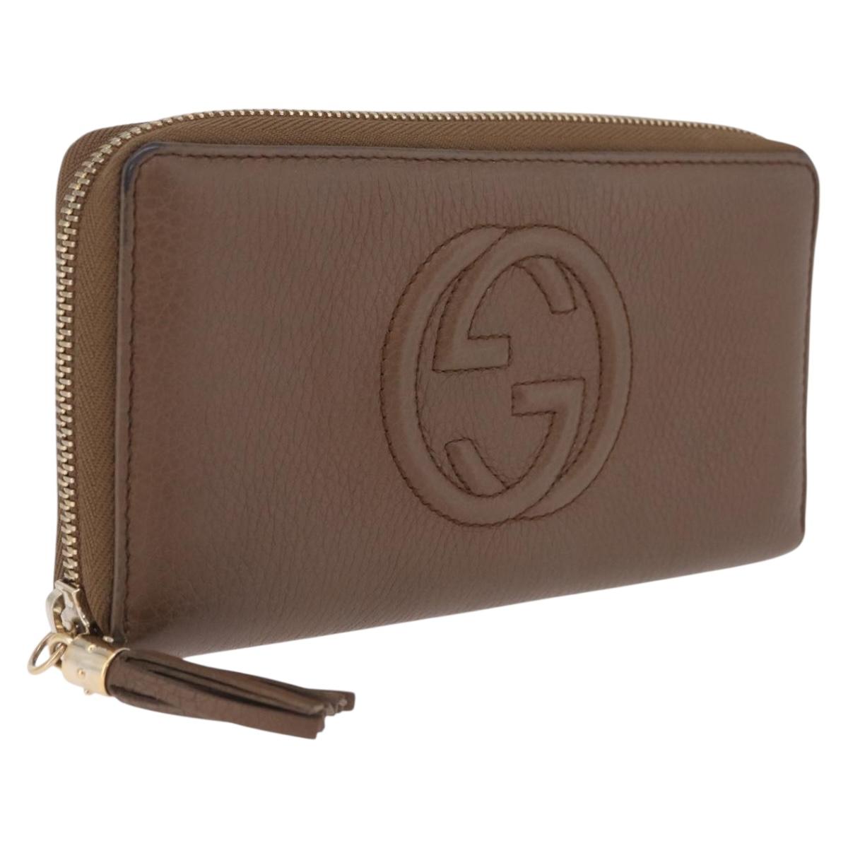 GUCCI Soho Interlocking Round Zip Wallet Leather Brown Gold 308004 Auth RV065