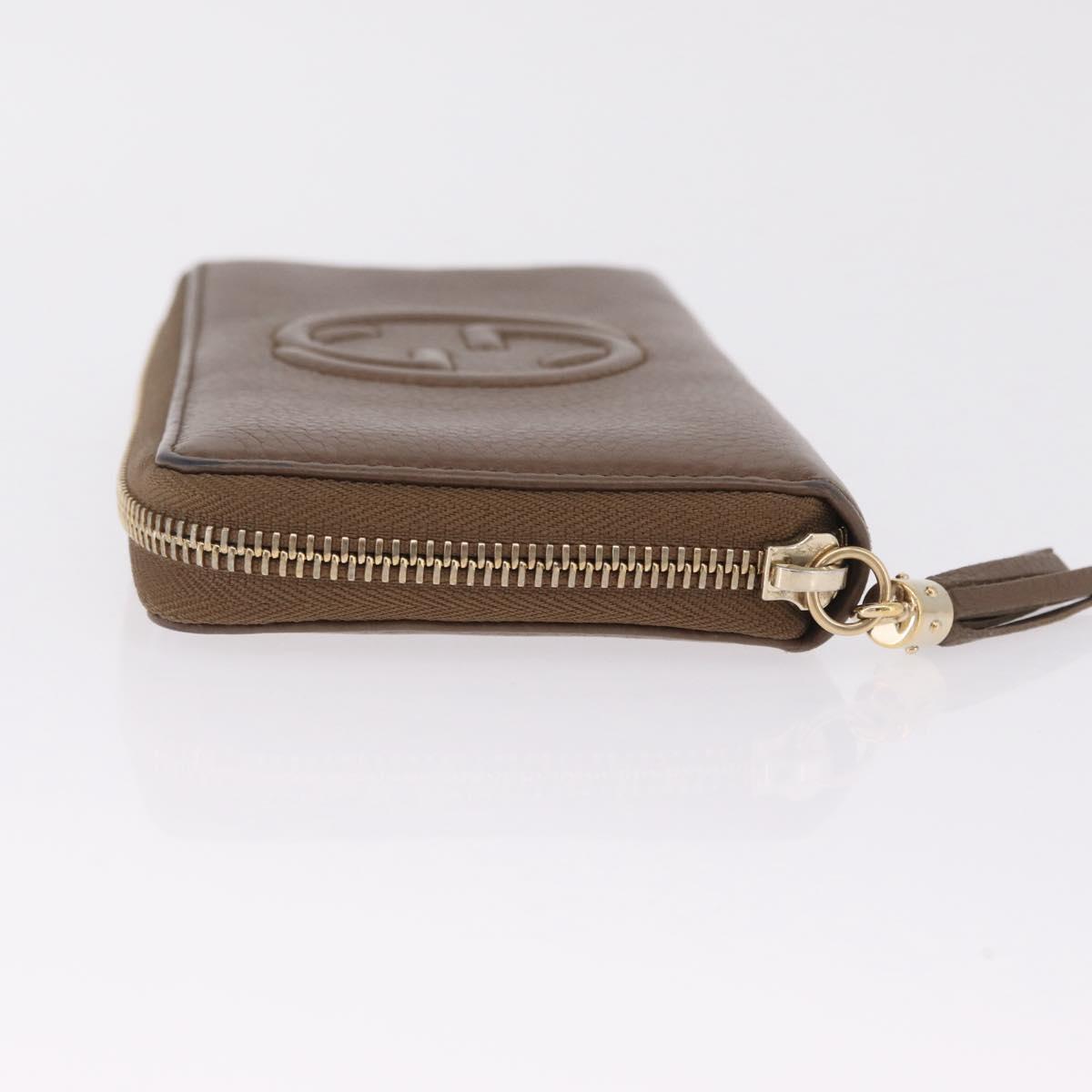 GUCCI Soho Interlocking Round Zip Wallet Leather Brown Gold 308004 Auth RV065