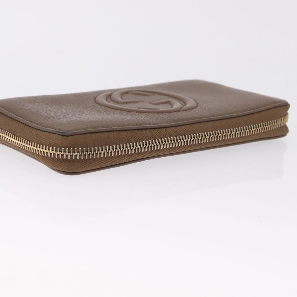 GUCCI Soho Interlocking Round Zip Wallet Leather Brown Gold 308004 Auth RV065