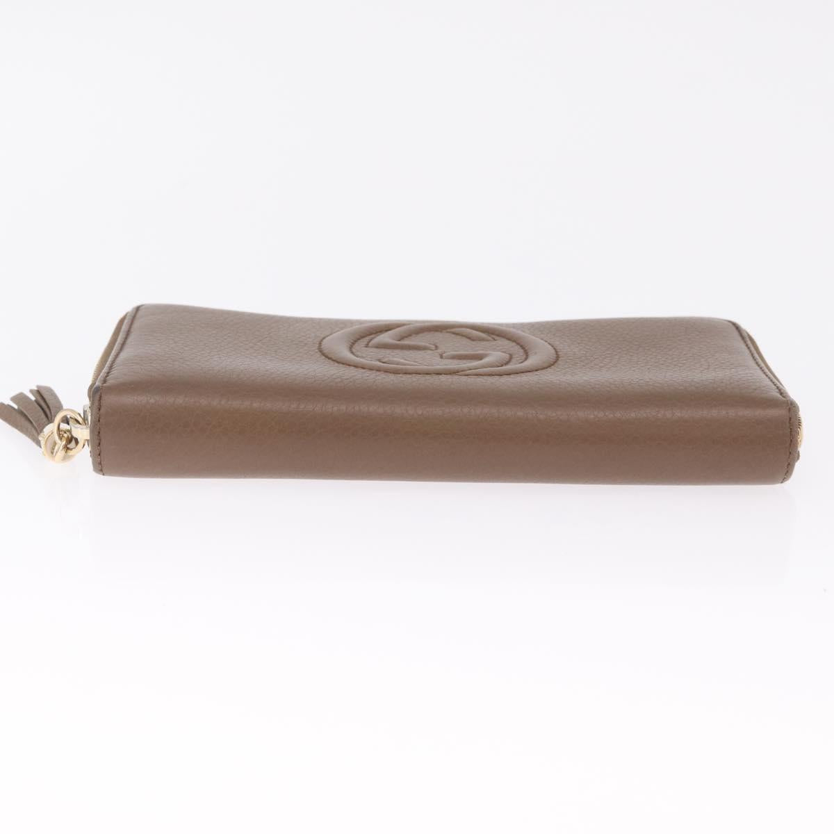 GUCCI Soho Interlocking Round Zip Wallet Leather Brown Gold 308004 Auth RV065