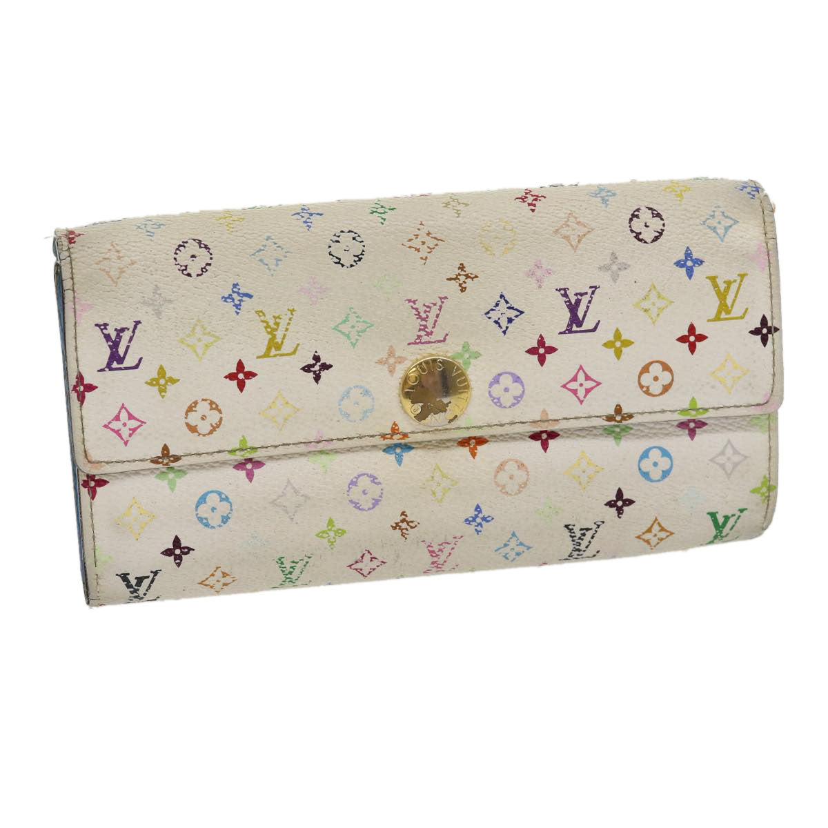 LOUIS VUITTON Multicolor Portefeuille Sarah Long Wallet White M93532 Auth rz436