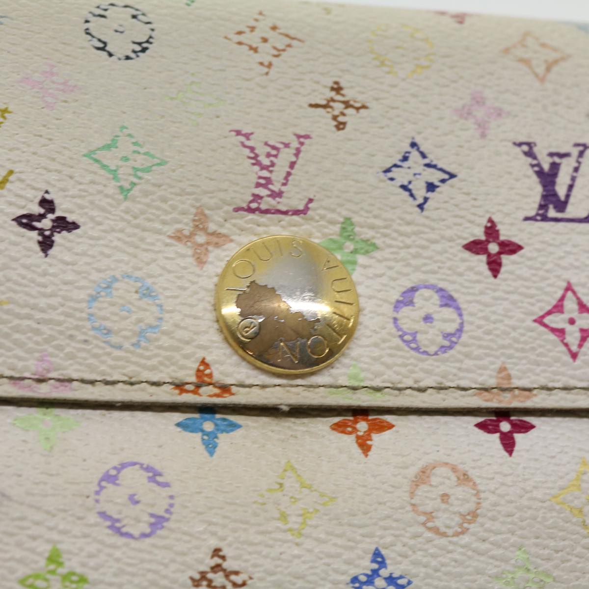 LOUIS VUITTON Multicolor Portefeuille Sarah Long Wallet White M93532 Auth rz436