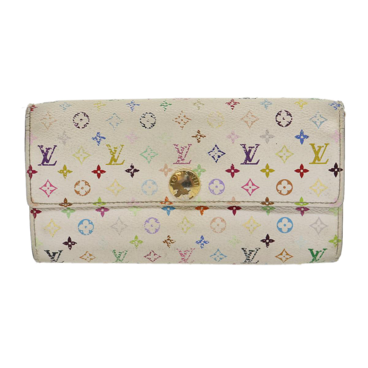 LOUIS VUITTON Multicolor Portefeuille Sarah Long Wallet White M93532 Auth rz436