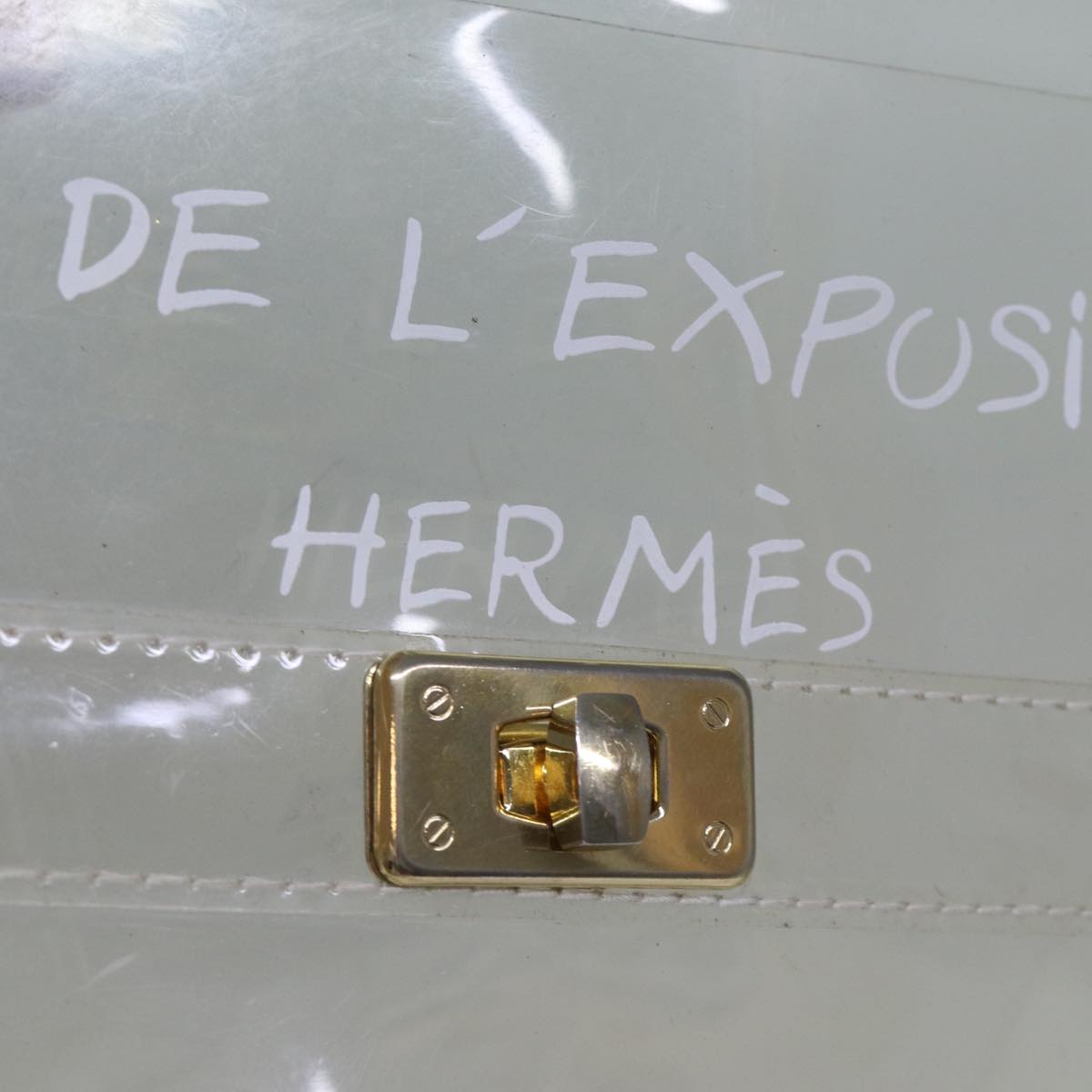 HERMES Vinyl Kelly Hand Bag Vinyl Clear Auth S1397