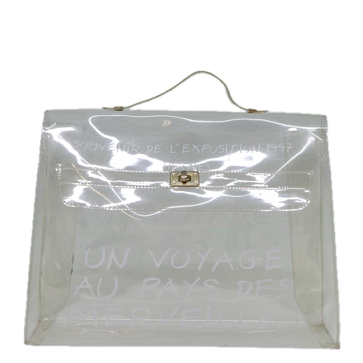 HERMES Vinyl Kelly Hand Bag Vinyl Clear Auth S1397