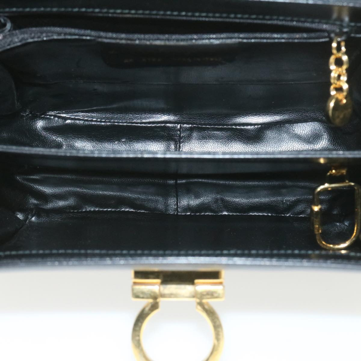 Salvatore Ferragamo Gancini Hand Bag Leather 2way Black Auth am319s