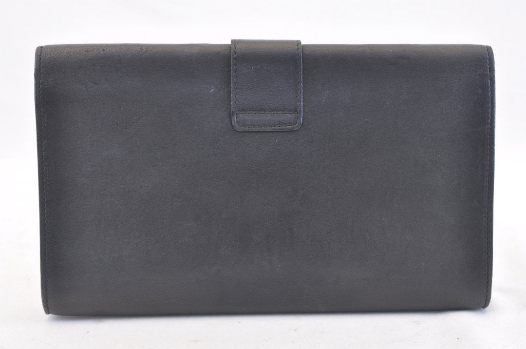 SAINT LAURENT Clutch Bag Leather Black Auth am572s