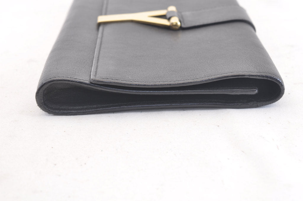 SAINT LAURENT Clutch Bag Leather Black Auth am572s