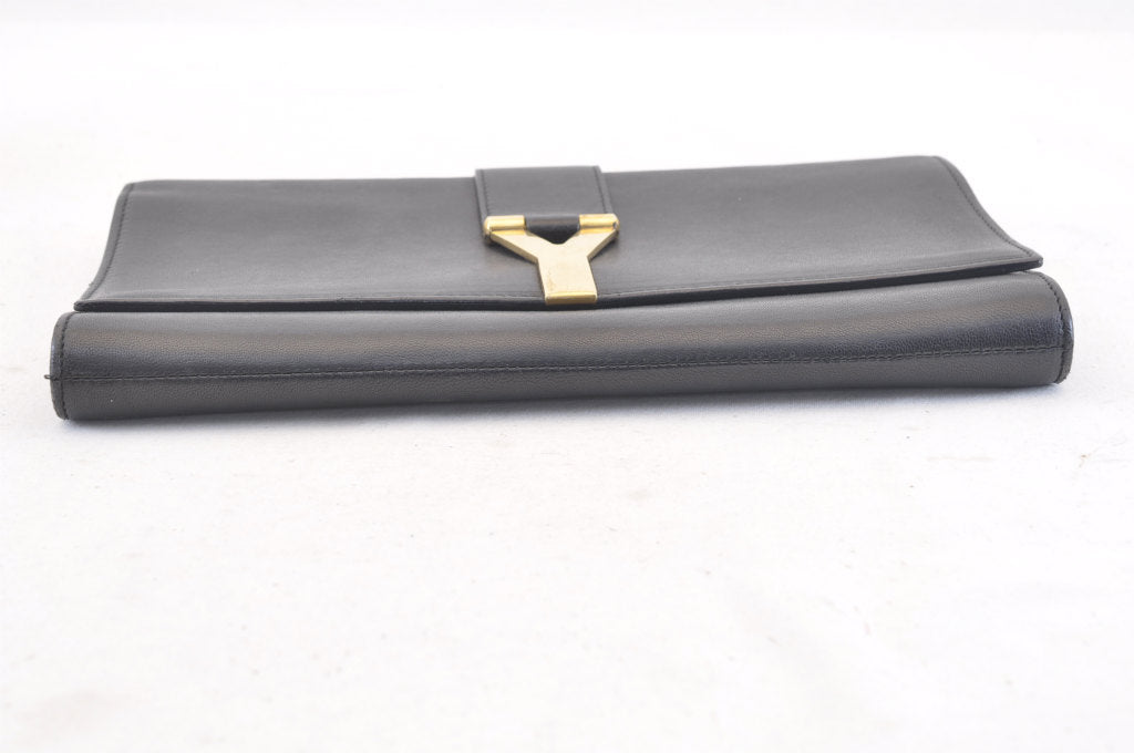 SAINT LAURENT Clutch Bag Leather Black Auth am572s