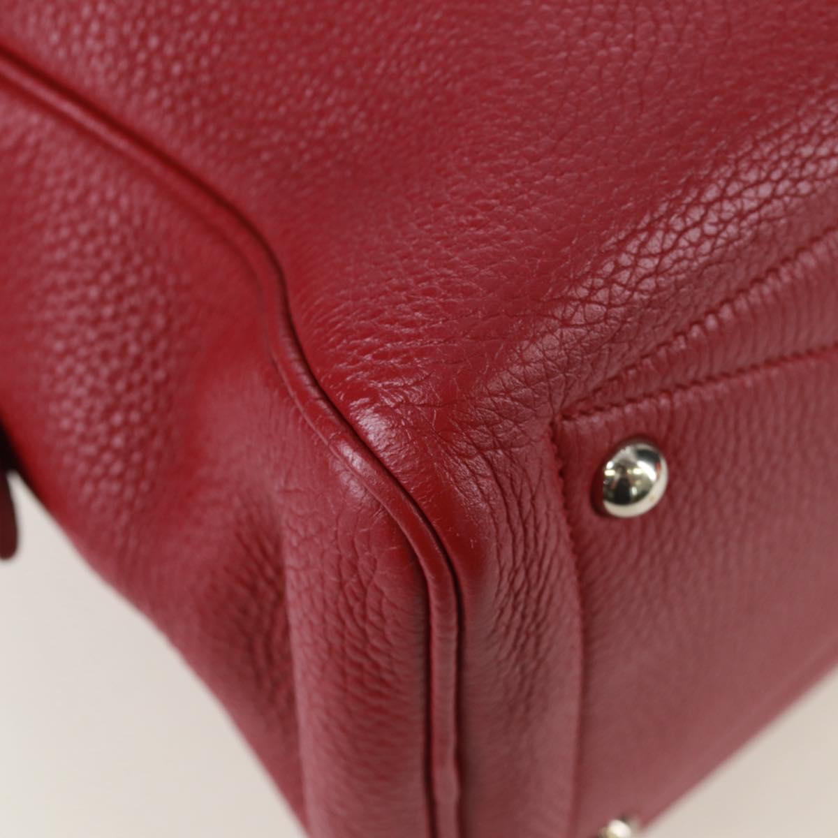 HERMES Victoria 35 Tosca Hand Bag Taurillon Leather Red Silver Auth SK005SM