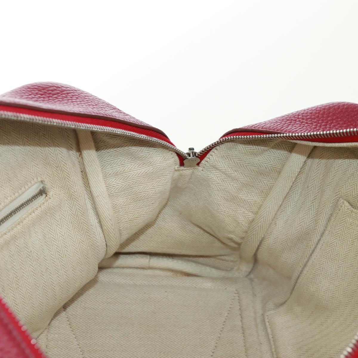 HERMES Victoria 35 Tosca Hand Bag Taurillon Leather Red Silver Auth SK005SM