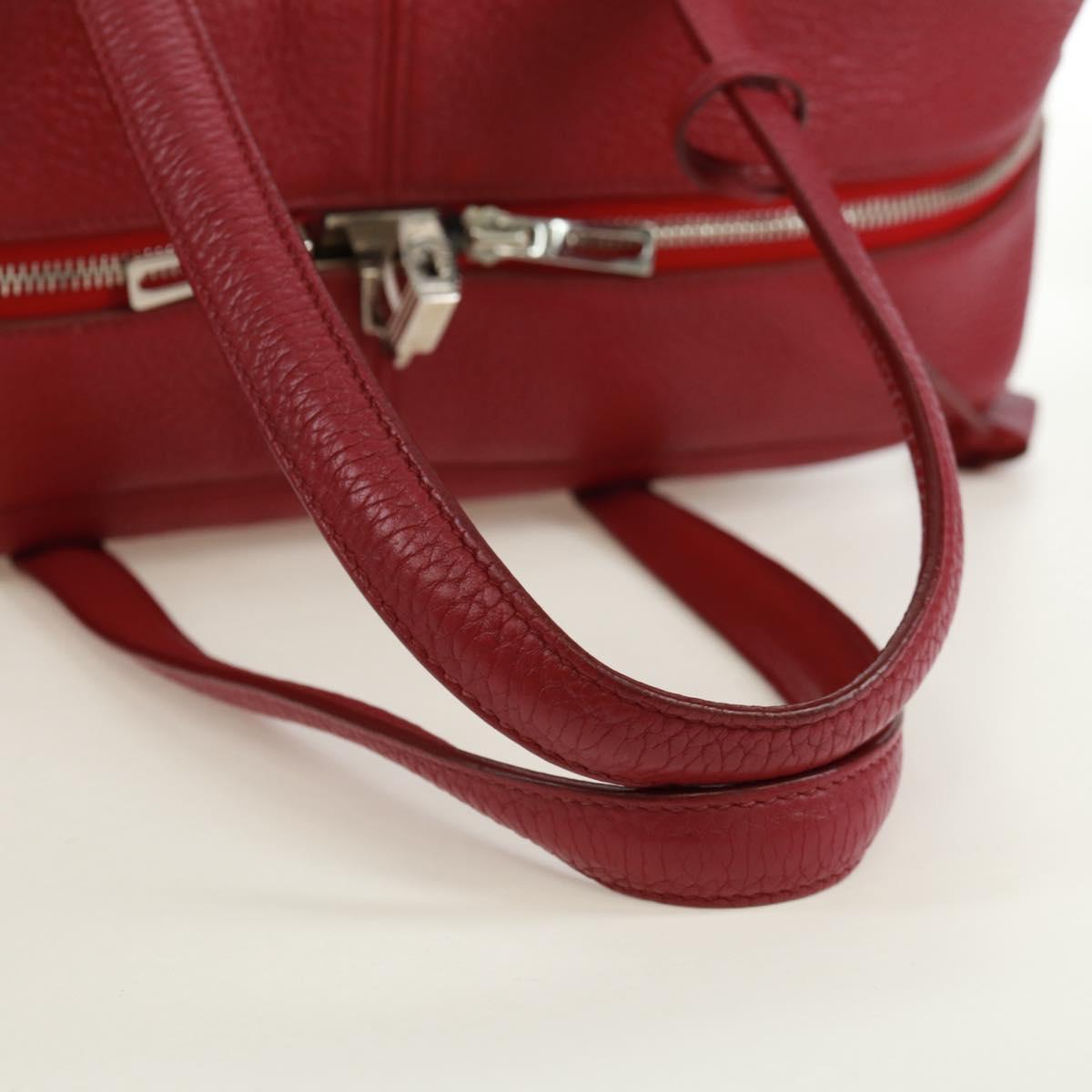 HERMES Victoria 35 Tosca Hand Bag Taurillon Leather Red Silver Auth SK005SM