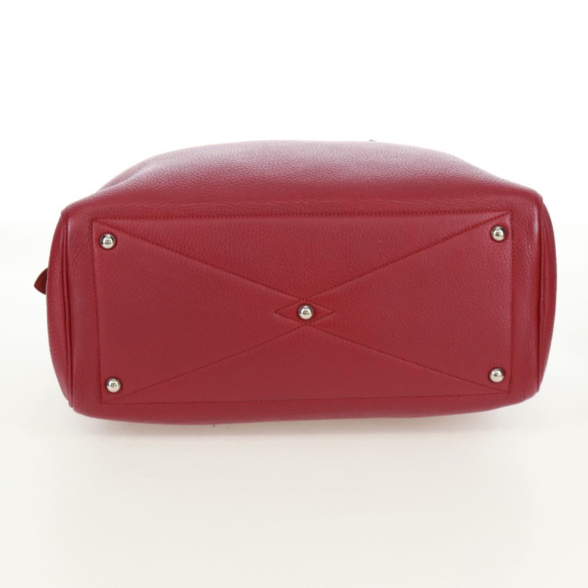 HERMES Victoria 35 Tosca Hand Bag Taurillon Leather Red Silver Auth SK005SM