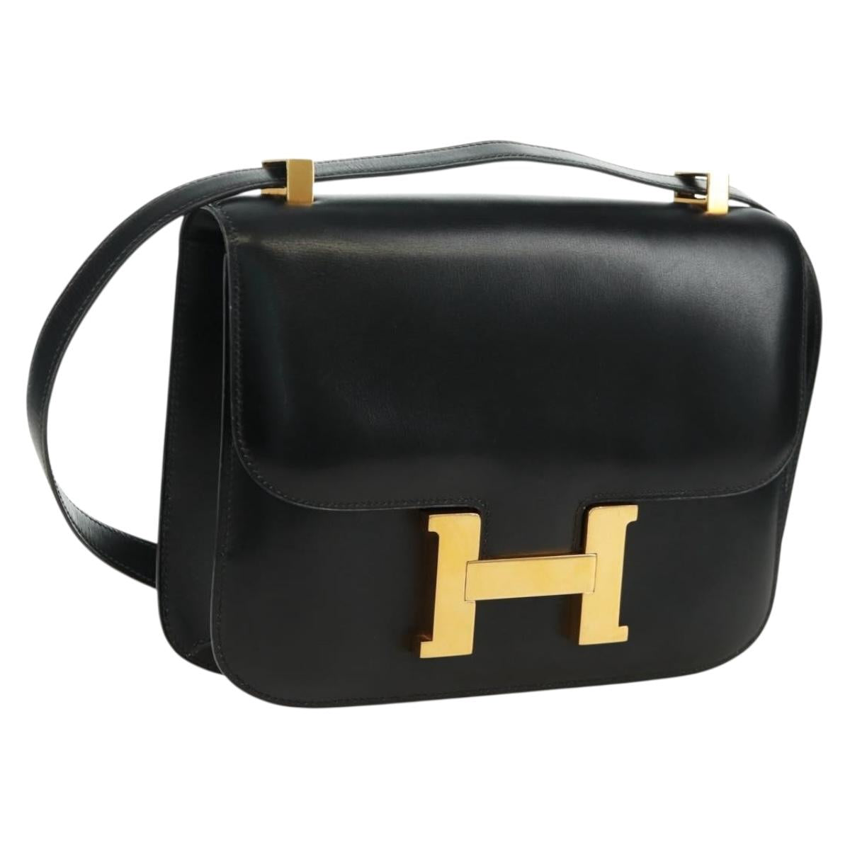 HERMES Constance 24 Shoulder Bag Bock Scarf Black Gold Auth SK006SM