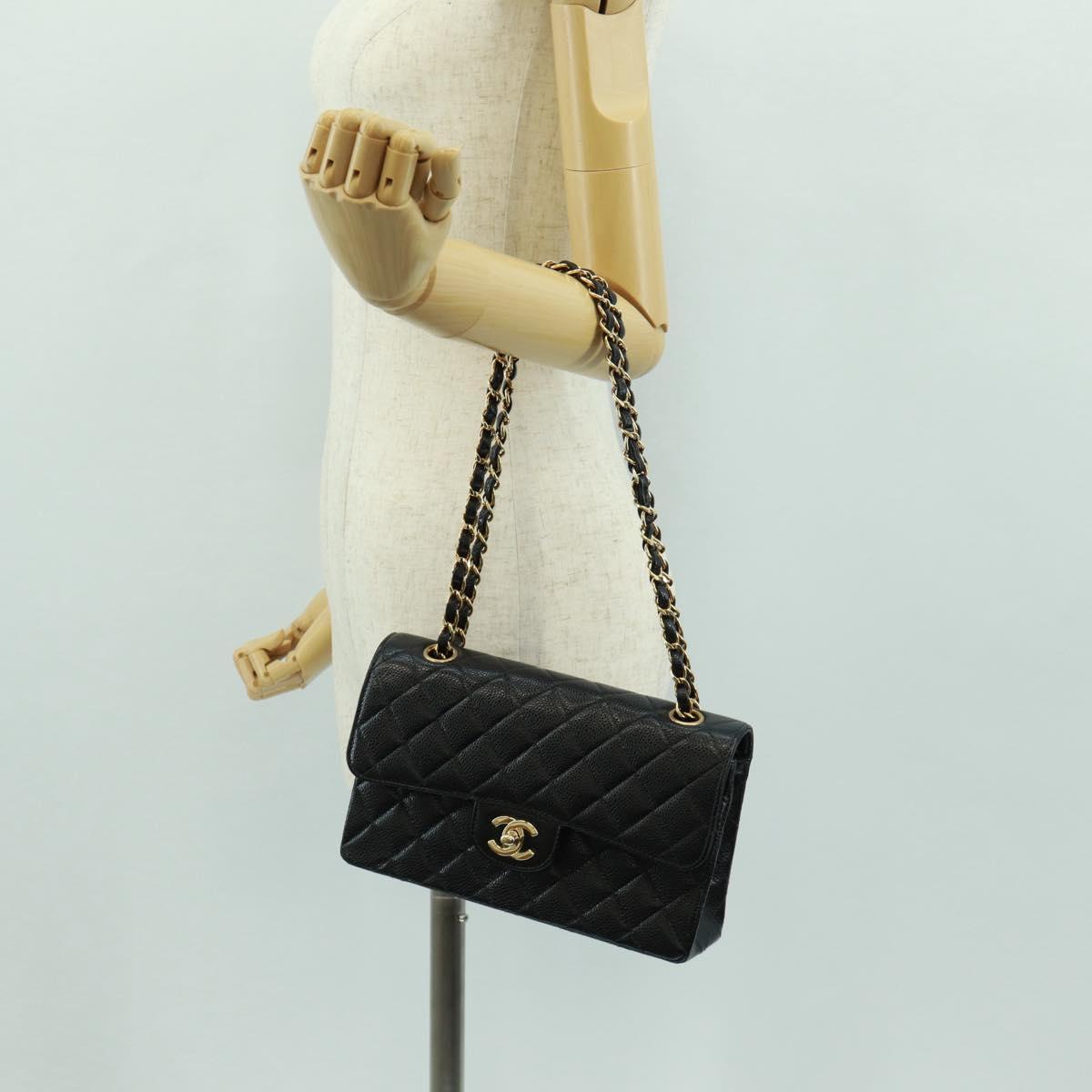 CHANEL Double Flap Double Chain Matelasse 23 Bag Caviar Skin CC Auth SK011SM