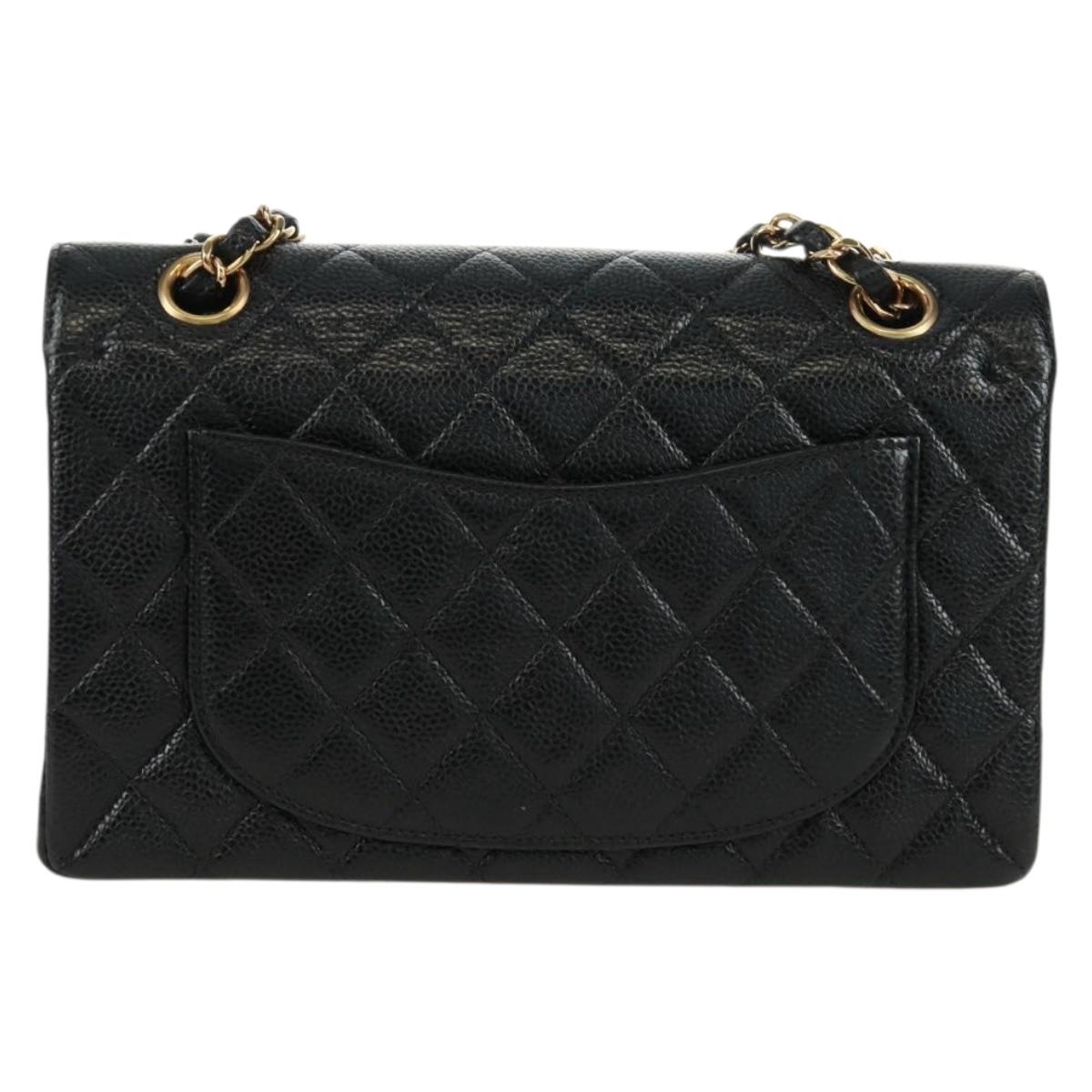 CHANEL Double Flap Double Chain Matelasse 23 Bag Caviar Skin CC Auth SK011SM