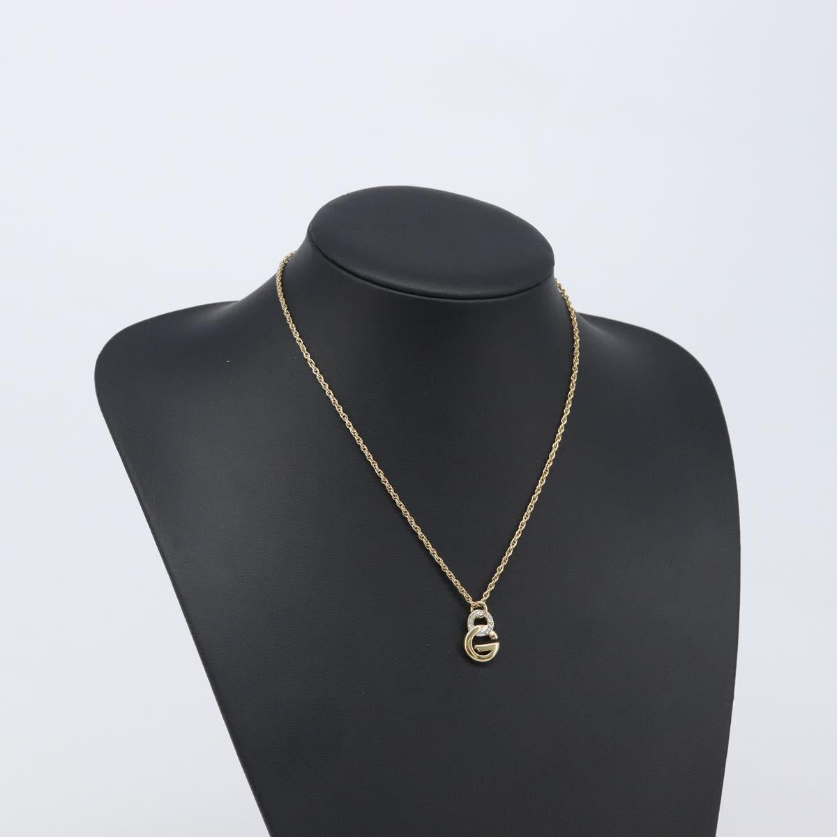 GIVENCHY Rhinestone Necklace Metal Gold Tone Auth SK142