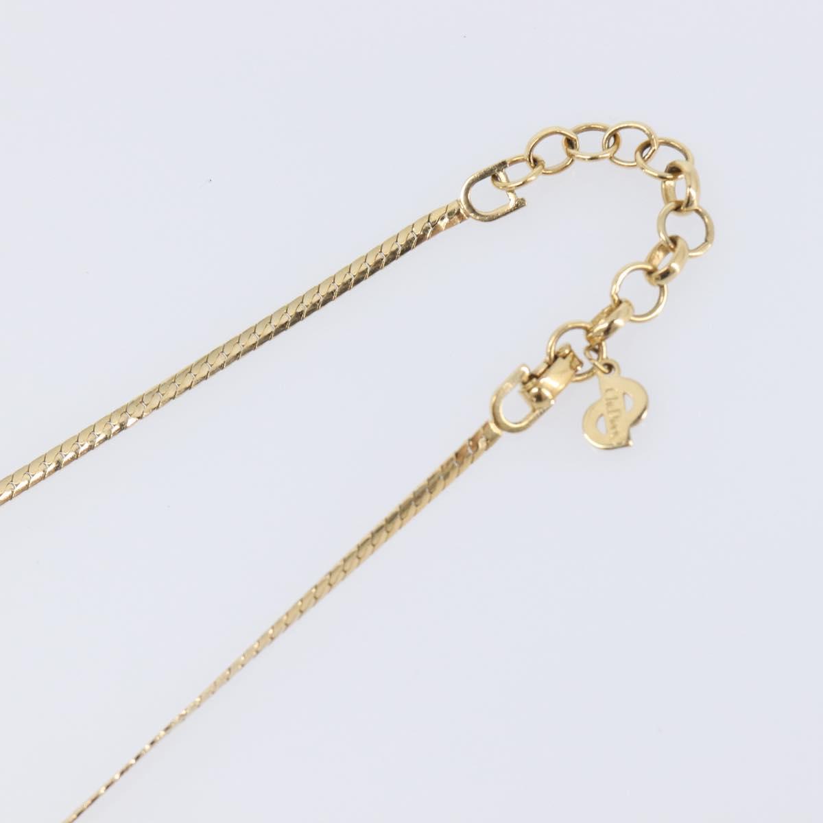 Christian Dior Rhinestone Necklace Metal Gold Tone Auth SK143