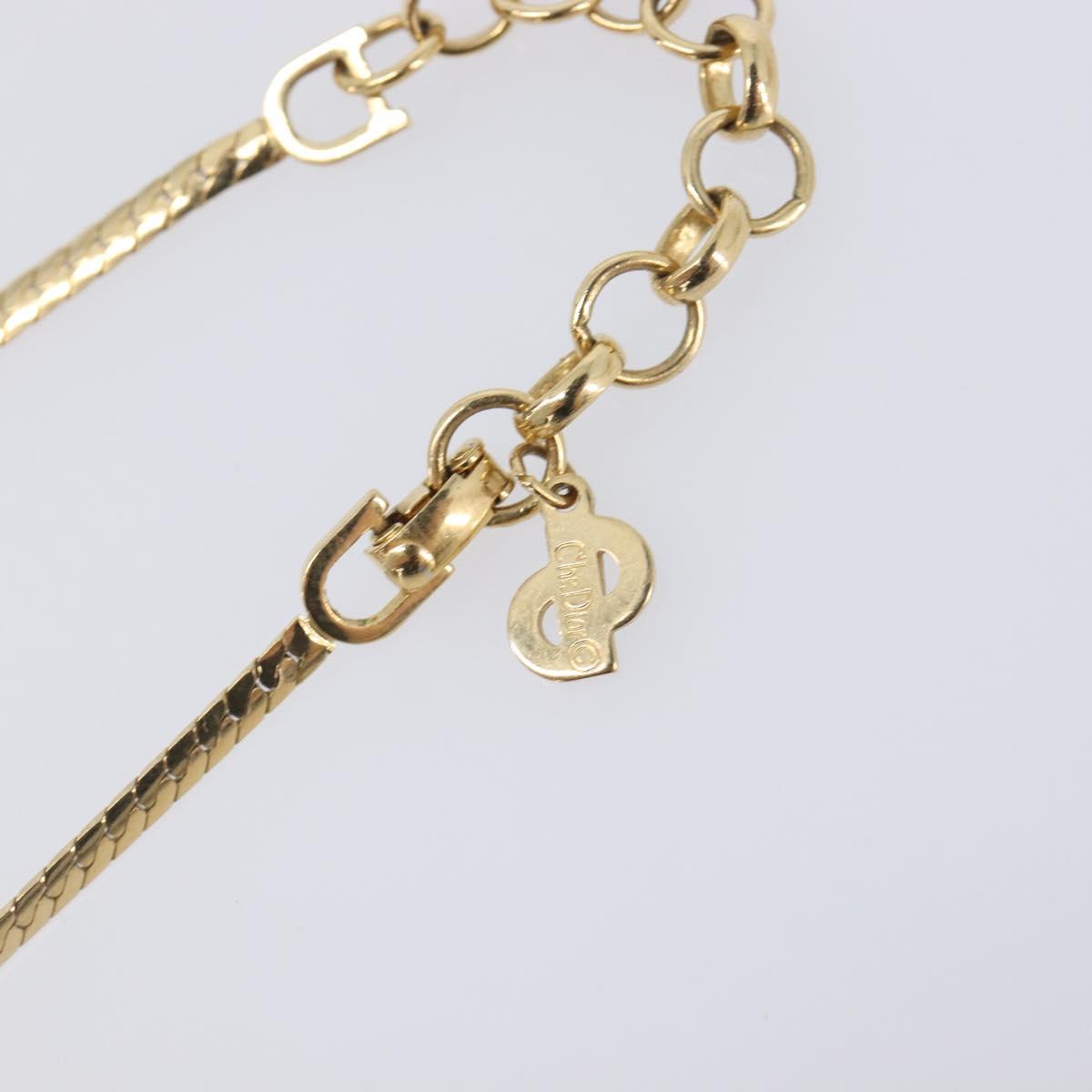 Christian Dior Rhinestone Necklace Metal Gold Tone Auth SK143