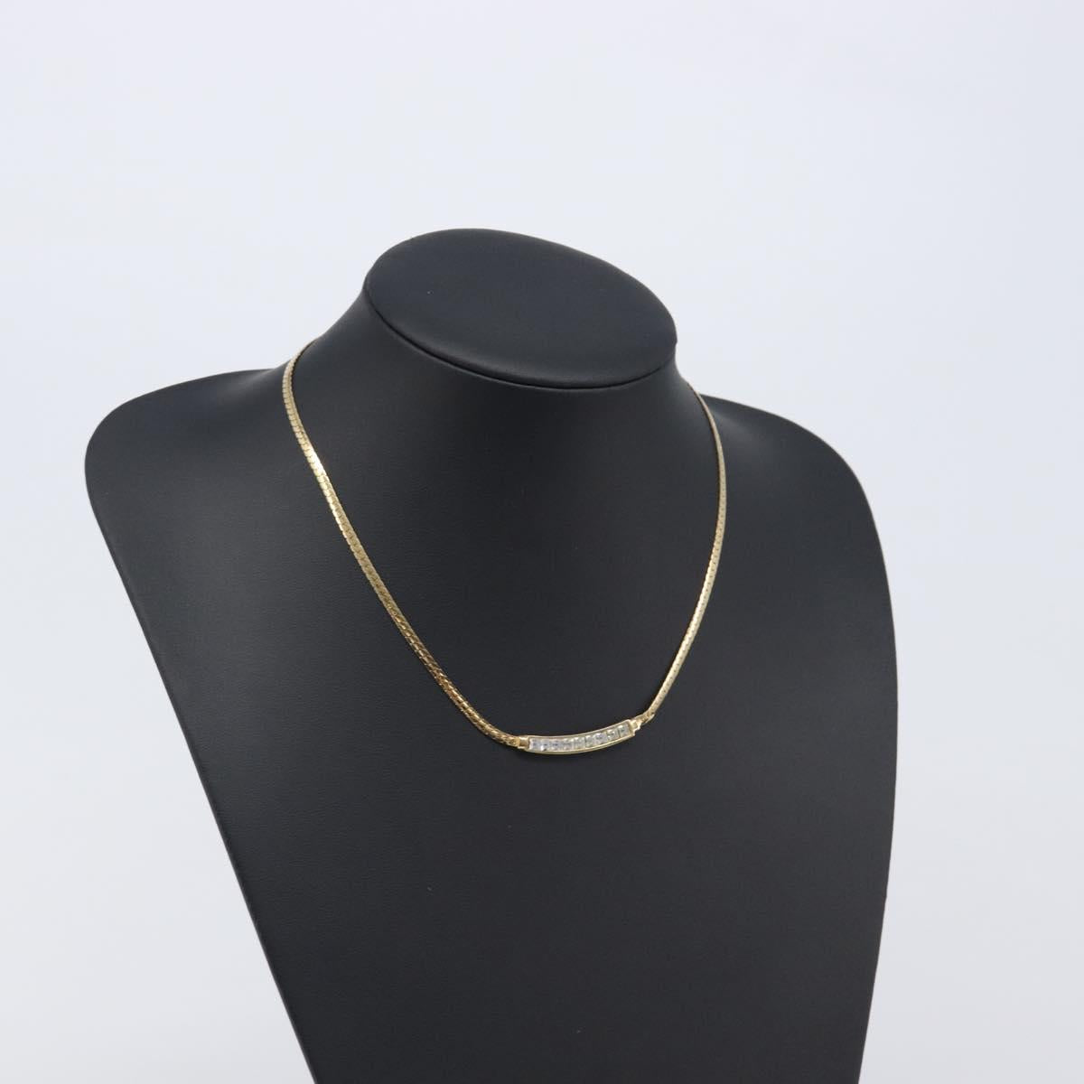 Christian Dior Rhinestone Necklace Metal Gold Tone Auth SK143