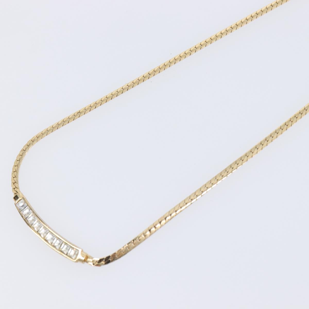 Christian Dior Rhinestone Necklace Metal Gold Tone Auth SK143