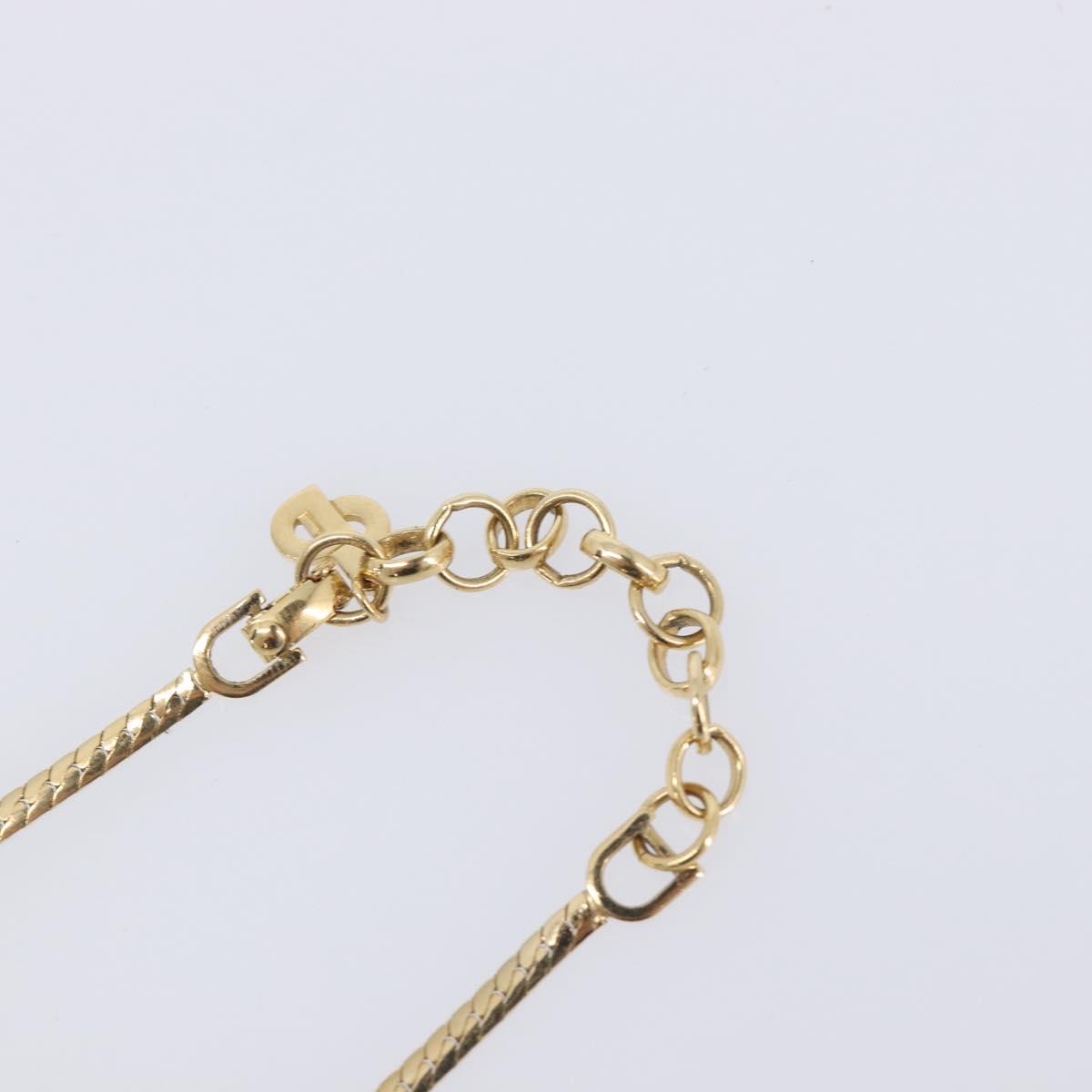 Christian Dior Rhinestone Necklace Metal Gold Tone Auth SK143