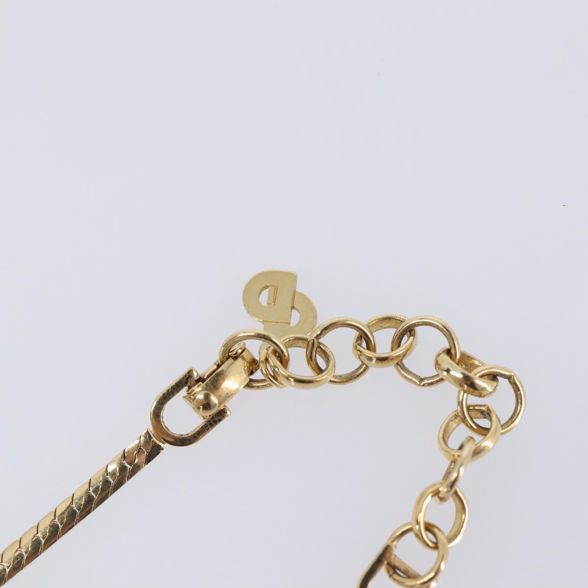 Christian Dior Rhinestone Necklace Metal Gold Tone Auth SK143