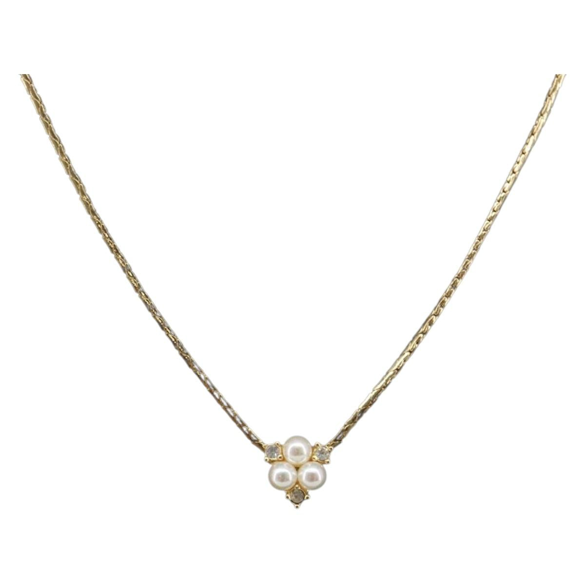 Christian Dior Necklace Metal Gold Tone Auth SK147V