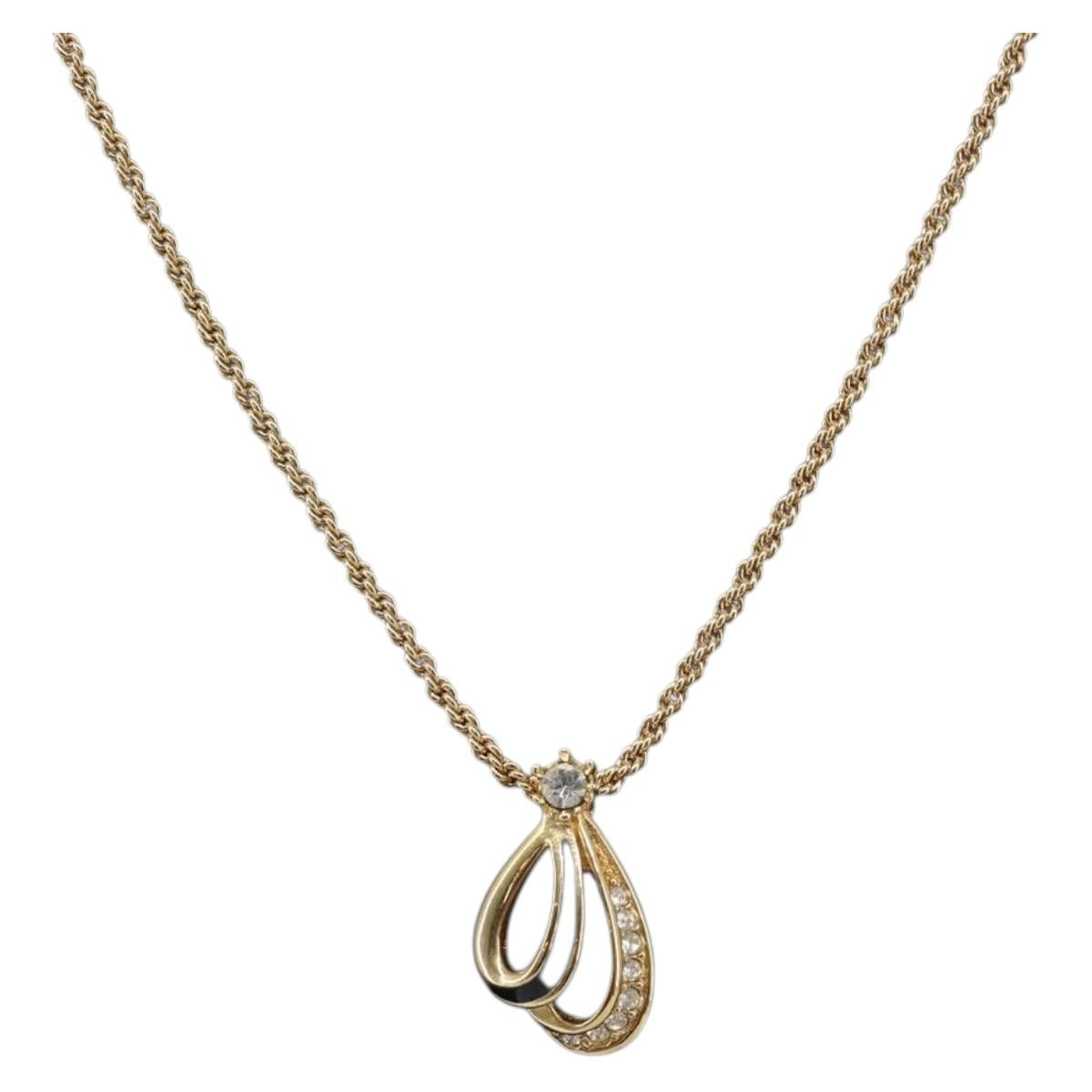 Christian Dior Teardrop Necklace Metal Gold Tone Auth SK149V