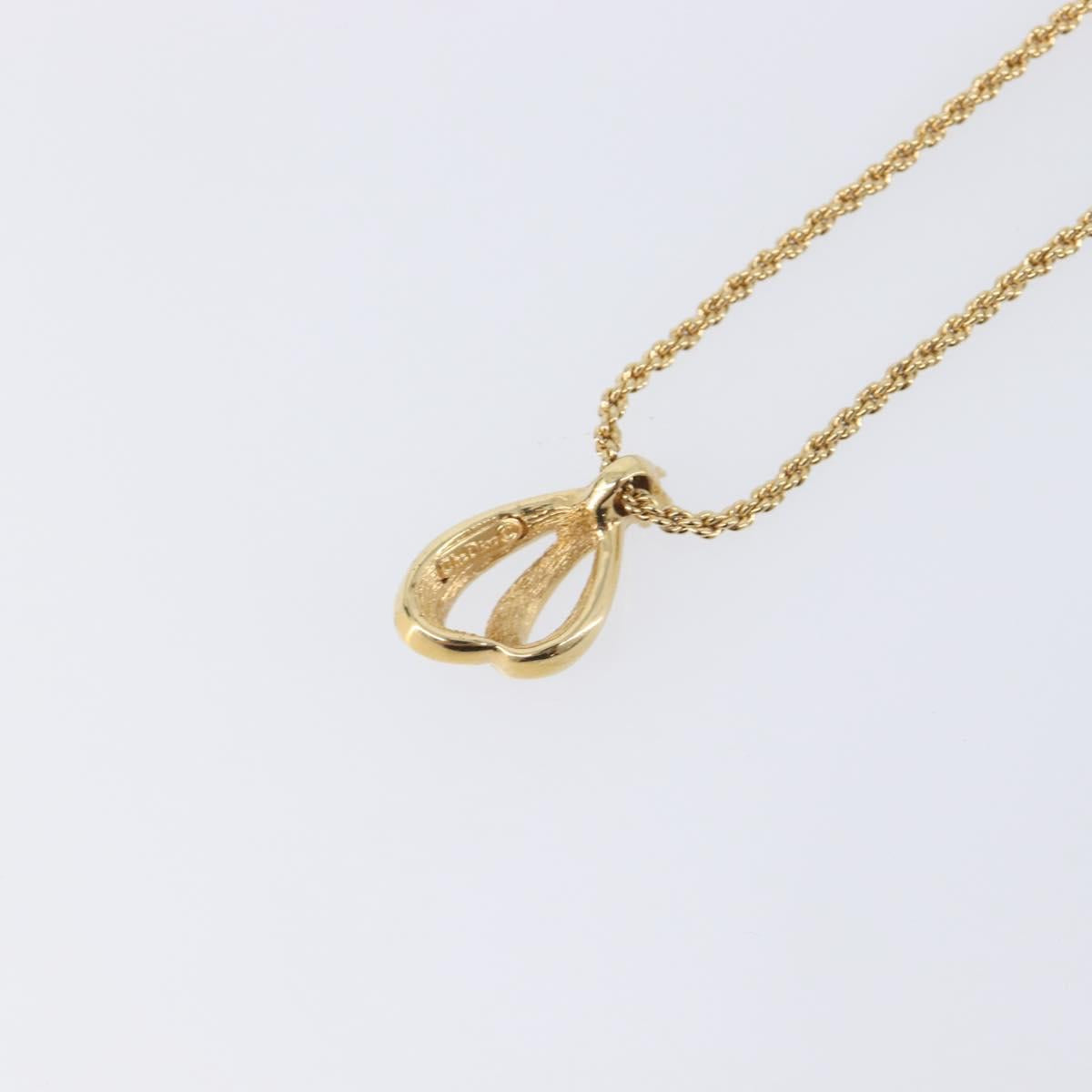 Christian Dior Teardrop Necklace Metal Gold Tone Auth SK149V