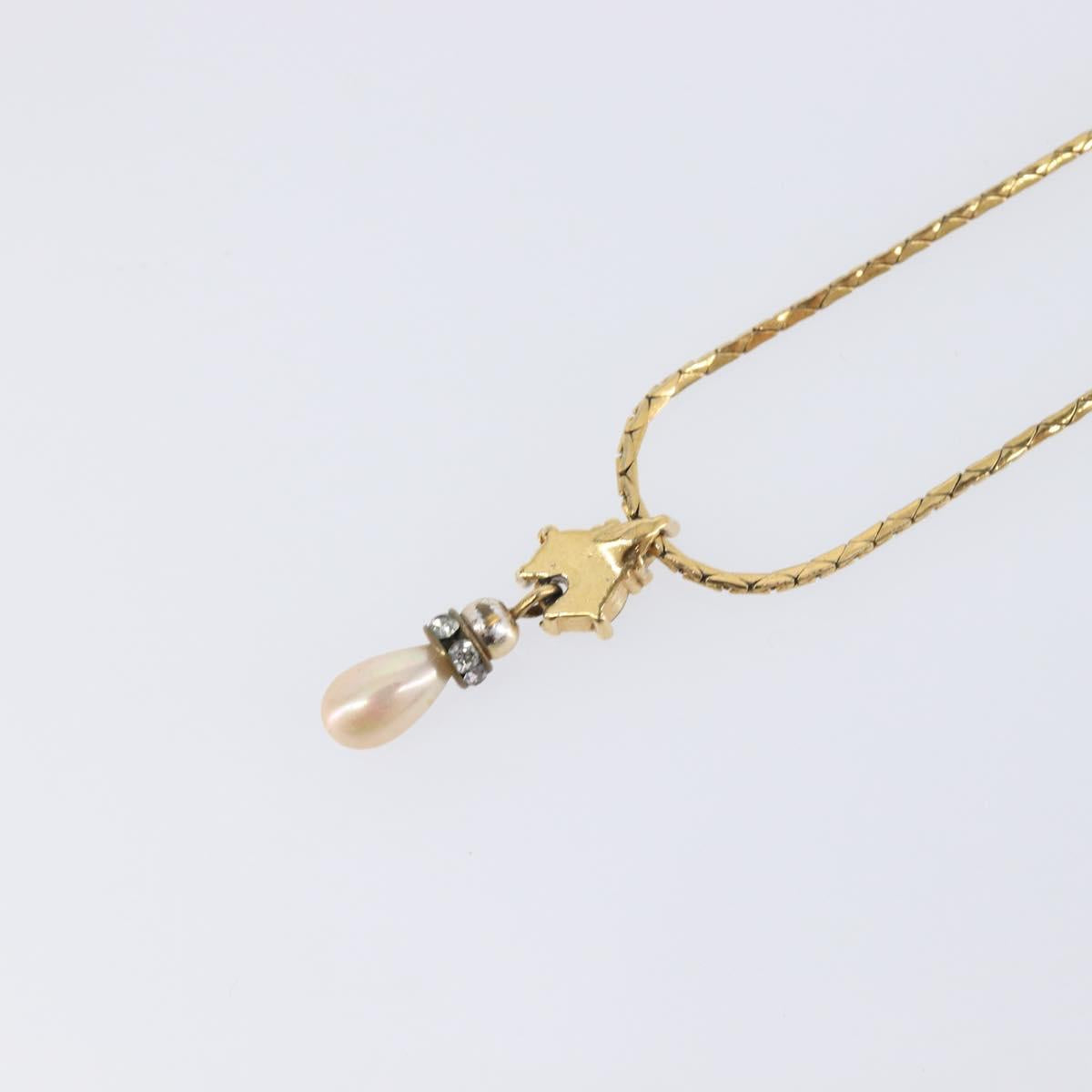 Christian Dior Bijoux Teardrop Necklace Metal Gold Tone Auth SK151