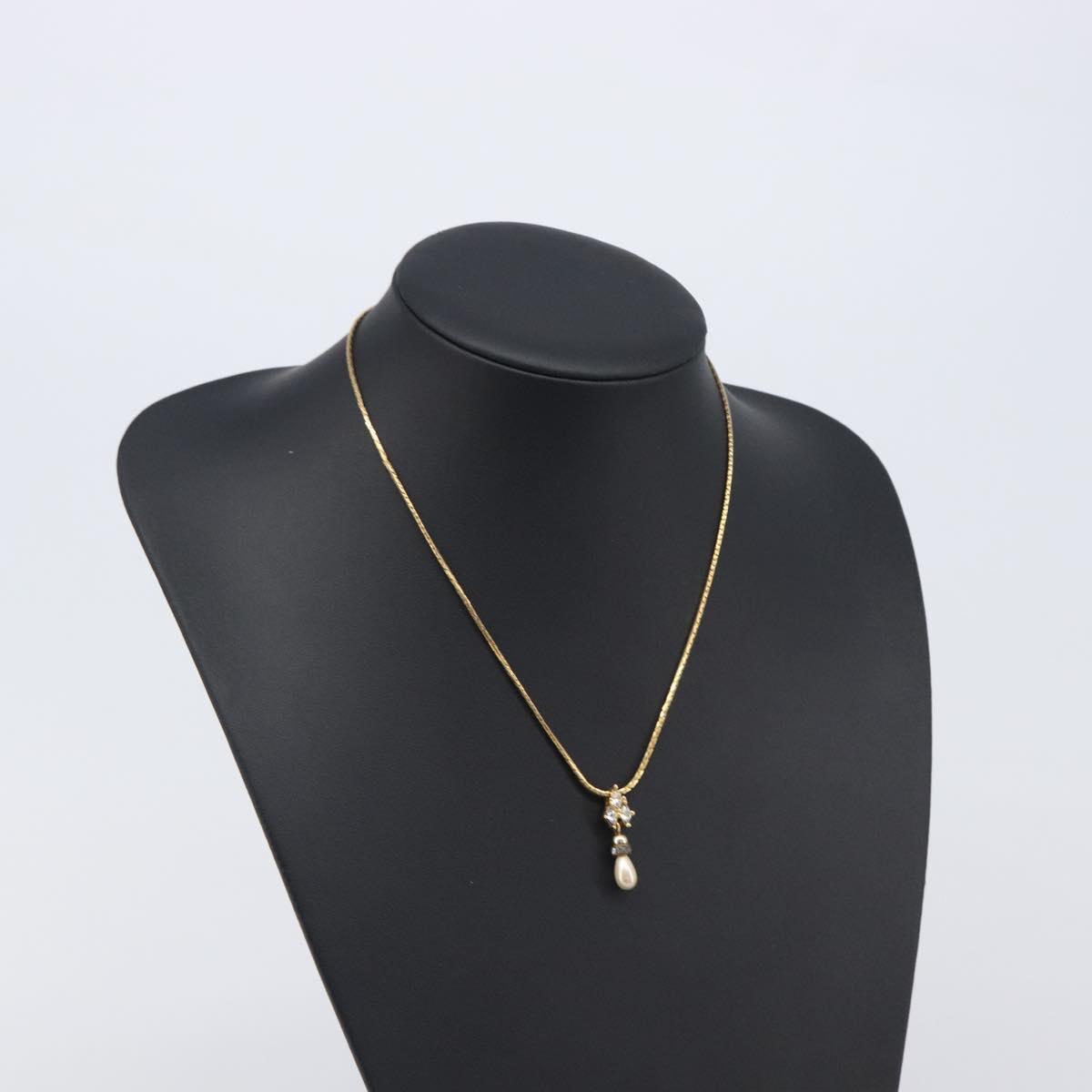 Christian Dior Bijoux Teardrop Necklace Metal Gold Tone Auth SK151