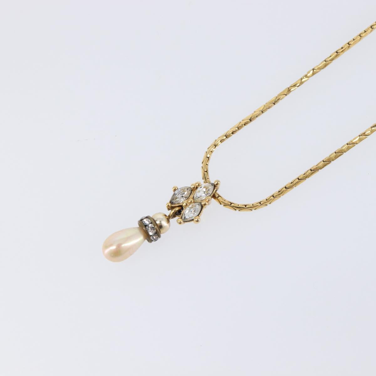 Christian Dior Bijoux Teardrop Necklace Metal Gold Tone Auth SK151