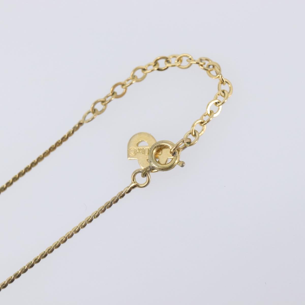 Christian Dior Rhinestone Circle Necklace Metal Gold Tone Auth SK155