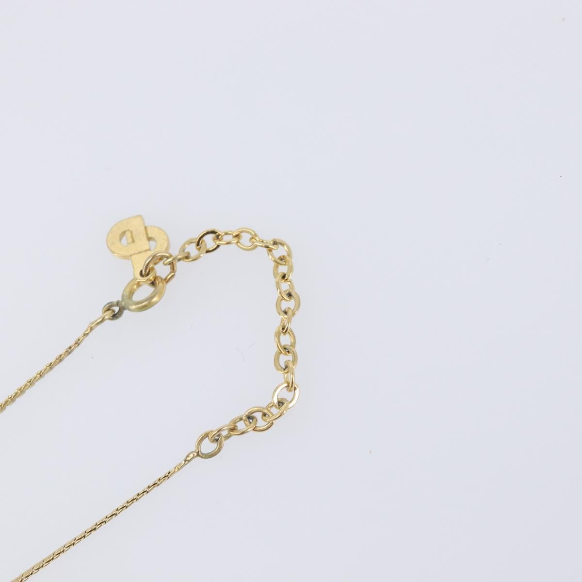 Christian Dior Rhinestone Circle Necklace Metal Gold Tone Auth SK155