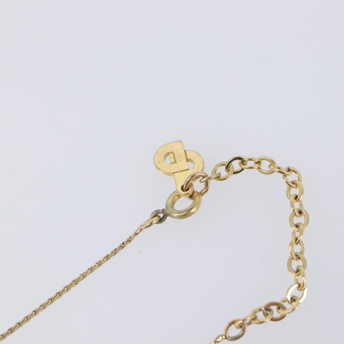 Christian Dior Rhinestone Circle Necklace Metal Gold Tone Auth SK155