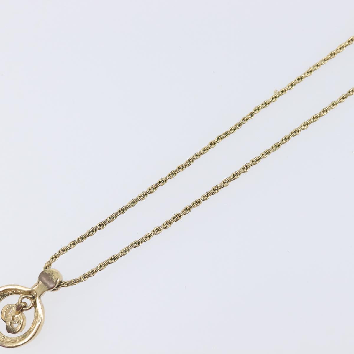 Christian Dior CD Logo Circle Necklace Metal Gold Tone Auth SK156