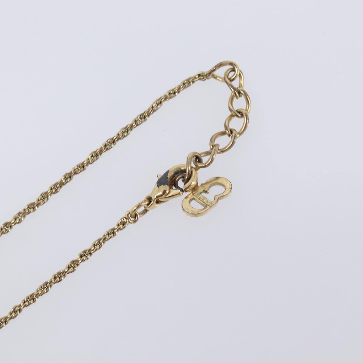 Christian Dior CD Logo Circle Necklace Metal Gold Tone Auth SK156